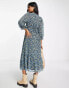 New Look 3/4 sleeve midi dress in blue ditsy floral