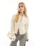 Фото #1 товара & Other Stories merino wool and cotton blend cardigan with zip front and sculptural sleeves in white