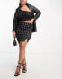 Simply Be side split mini skirt in black check