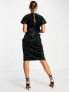 Фото #2 товара Closet London kimono sleeve velvet midi dress with wrap tie in black