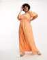 Фото #2 товара ASOS DESIGN Curve off shoulder cotton maxi dress with ruched bust detail in pink and orange gingham