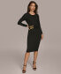 ფოტო #1 პროდუქტის Donna Karan Women's Long Sleeve Embellished-Waist Midi Dress