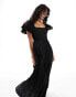 Pretty Lavish ruffle sleeve empire shirred maxi dress in black