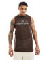 Фото #1 товара ASOS DESIGN relaxed tank vest in brown open mesh with Boston print