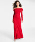 Juniors' Metallic Shirred Off-The-Shoulder Gown Red/Silver, 0 - фото #1