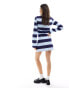 ASOS DESIGN grown on neck mini dress with long sleeve in navy stripe