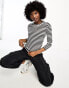 JDY ribbed long sleeve top in black and white stripe