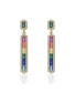 Sterling Silver 14K Gold Plated Multi-Colored Cubic Zirconia Linear Dangle Earrings