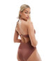 Ivory Rose Fuller Bust dual sized upside down halter neck ribbed beaded swimsuit in brown