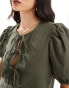 ONLY puff sleeve bow maxi dress in olive