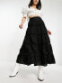 Фото #1 товара Miss Selfridge cotton lace insert tiered maxi skirt in black