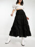 Miss Selfridge cotton lace insert tiered maxi skirt in black