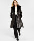 Фото #1 товара Women's Faux-Leather Faux-Fur-Trim Trench Coat
