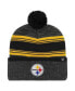 Фото #1 товара Men's Black Pittsburgh Steelers Fadeout Cuffed Knit Hat with Pom
