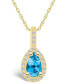 ფოტო #1 პროდუქტის Blue Topaz (1 Ct. T.W.) and Diamond (1/5 Ct. T.W.) Halo Pendant Necklace in 14K Yellow Gold