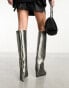 Фото #4 товара ASOS DESIGN Cali premium leather wedge knee boots in silver