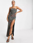 Фото #8 товара Missyempire strappy maxi dress with high thigh spilt in mermaid glitter gold