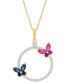 Lab-Grown Gemstones 18" Butterfly Circle Pendant Necklace (1-3/8 ct. t.w.) in 14k Gold-Plated Sterling Silver