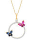 ფოტო #1 პროდუქტის Lab-Grown Gemstones 18" Butterfly Circle Pendant Necklace (1-3/8 ct. t.w.) in 14k Gold-Plated Sterling Silver