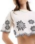 Miss Selfridge cropped tee with daisy embroidery in cream