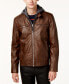 Фото #1 товара Men's Faux-Leather Detachable-Hood Motorcycle Jacket