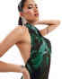 Фото #3 товара ASOS DESIGN mesh sleeveless wrap front maxi dress in dark green floral print