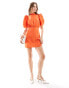 ASOS DESIGN high neck volume sleeve mini dress with fitted skirt in orange