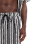 South Beach beach short co-ord in crochet black and white stripe