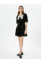 Фото #5 товара Midi Kadife Elbise Düğmeli Dantelli Vintage Görünümlü