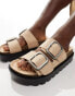 Pull&Bear faux suede double strap sandal in stone