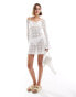 Miss Selfridge beach crochet long sleeve mini dress in cream