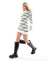 Фото #4 товара Bershka high neck knitted mini dress in ecru & black stripe