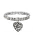 Silver-Tone Two Row Crystal Stretch Bracelet with Paw and Bones Heart Charm