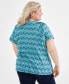 Plus Size Printed Pleat-Neck Top, Created for Macy's