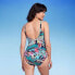 Фото #3 товара Women's UPF 50 Shirred V-Neck One Piece Swimsuit - Aqua Green Multi Tropical