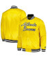 ფოტო #1 პროდუქტის Men's Gold Atlanta Braves Cross Bronx Fashion Satin Full-Snap Varsity Jacket