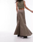 Topshop tiered Disjointed Midi Skirt in Taupe