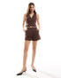 SNDYS linen tailored short co-ord in chocolate