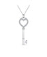ფოტო #1 პროდუქტის Pave Cubic Zirconia CZ Open Heart Key Pendant Necklace For Women For Girlfriend .925 Sterling Silver