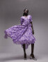 Topshop printed midi wrap occasion dress in purple floral lila, 36 - фото #1