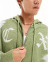 Фото #4 товара COLLUSION Paint splat zip through hoodie in khaki co-ord