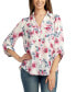 ფოტო #1 პროდუქტის Juniors' Floral-Print Roll-Sleeve Button-Up Blouse