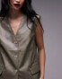 Topshop oversized faux leather waistcoat in sage Salbei, M - фото #6