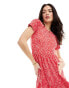 Wednesday's Girl tiered smudge spot midaxi smock dress in red and pink