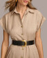 Фото #5 товара Women's Button-Front Short-Sleeve Belted Dress