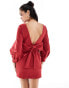 Фото #1 товара Forever New long sleeve bow back mini dress in deep red