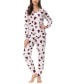 Women's Printed Microfleece V-neck Long Sleeve Top with Jogger 2 Pc Pajama Set