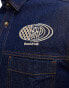 ASOS DESIGN denim boxy overshirt with racing embroidery in indigo blue