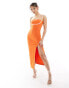 Фото #1 товара Vesper contrast strap detail thigh spilt midi dress in orange