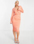 Фото #6 товара AX Paris button detail ruched side midi pencil dress in coral